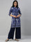 Women Solid Navy Viscose Mid Rise Knit Palazzos