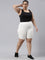 Women Solid Cream Cycling Shorts