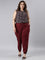 Women Solid Maroon Mid Rise Casual Joggers