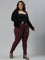 Women Solid Dark Wine Super Stretch Warm Jeggings