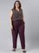 Women Solid Dark Wine Mid Rise Casual Rib Pants