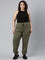 Women Solid Olive Green Mid Rise Casual Joggers