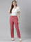 Women Solid Rusty Pink Mid Rise Casual Rib Pants