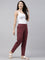 Women Stripe Maroon Printed Pencil Pant