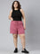 Women Solid Light Wine Mid Rise Casual Shorts