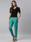 Women Solid Peacock Green Comfort Fit Cotton Pants