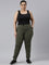 Women Solid Cotton Olive Green Cuffed Joggers