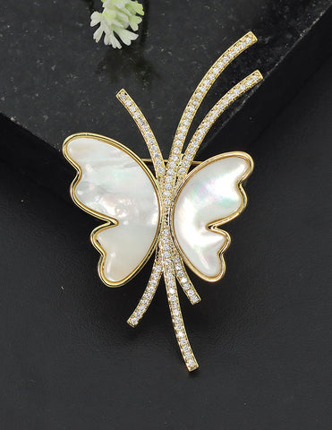 Designer Gold Polish Zirconia Brooch