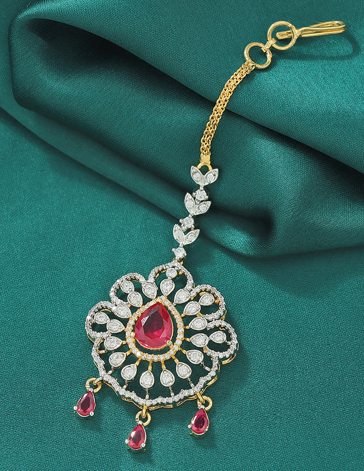 Designer Zirconia Ruby Radiance Maang Tikka