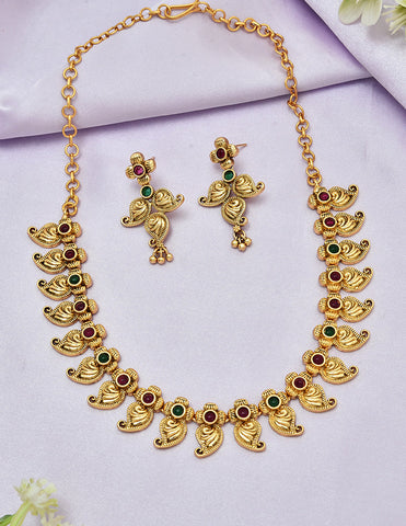 Designer Matt Mango Shape Ruby and Emerald Necklace Set