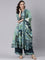 Blue Silk printed anarkali with palazzo three piece set