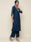 Muslin Midnight Blue embroidered Three piece suit set