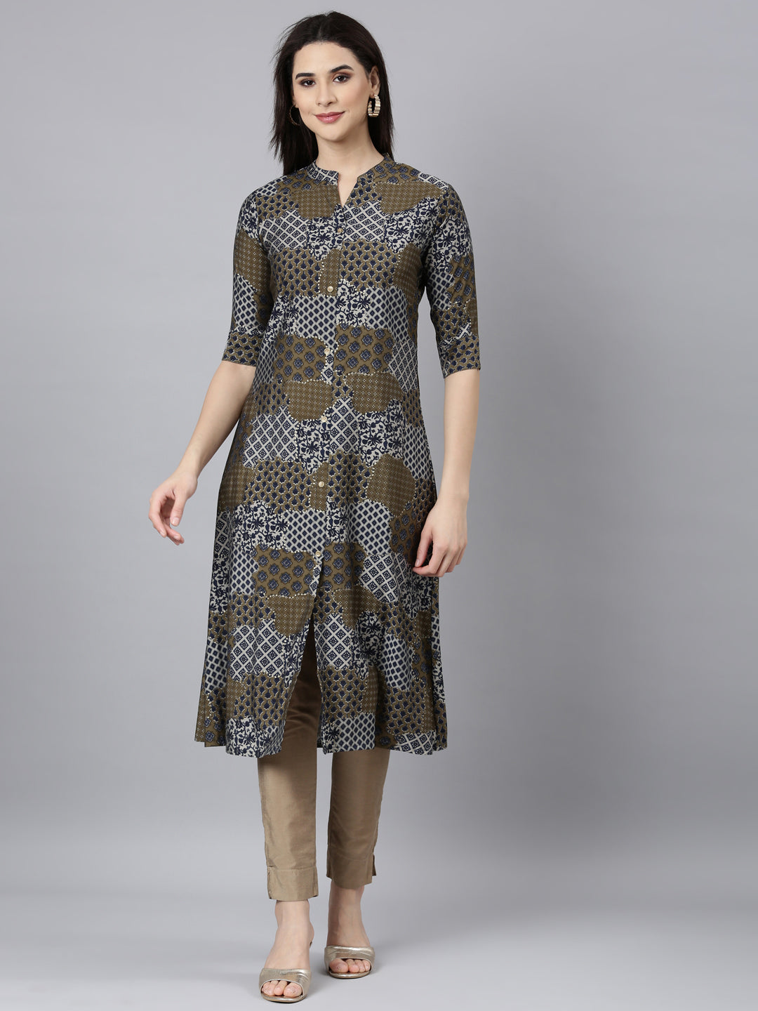 Neerus Blue Regular Straight Geometric Kurtas