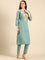 Mint green linen thread embroidery two piece suit set