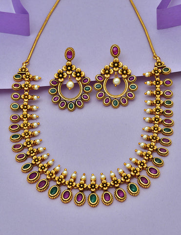 Designer Antique Plated Kempu Necklace Set