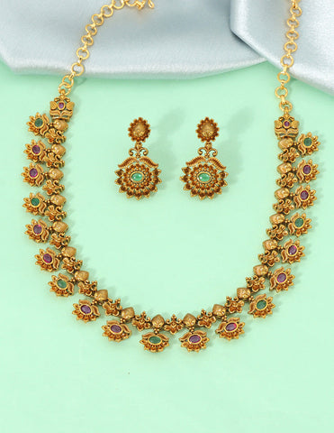 Designer Matt Ruby Kempu Necklace Set