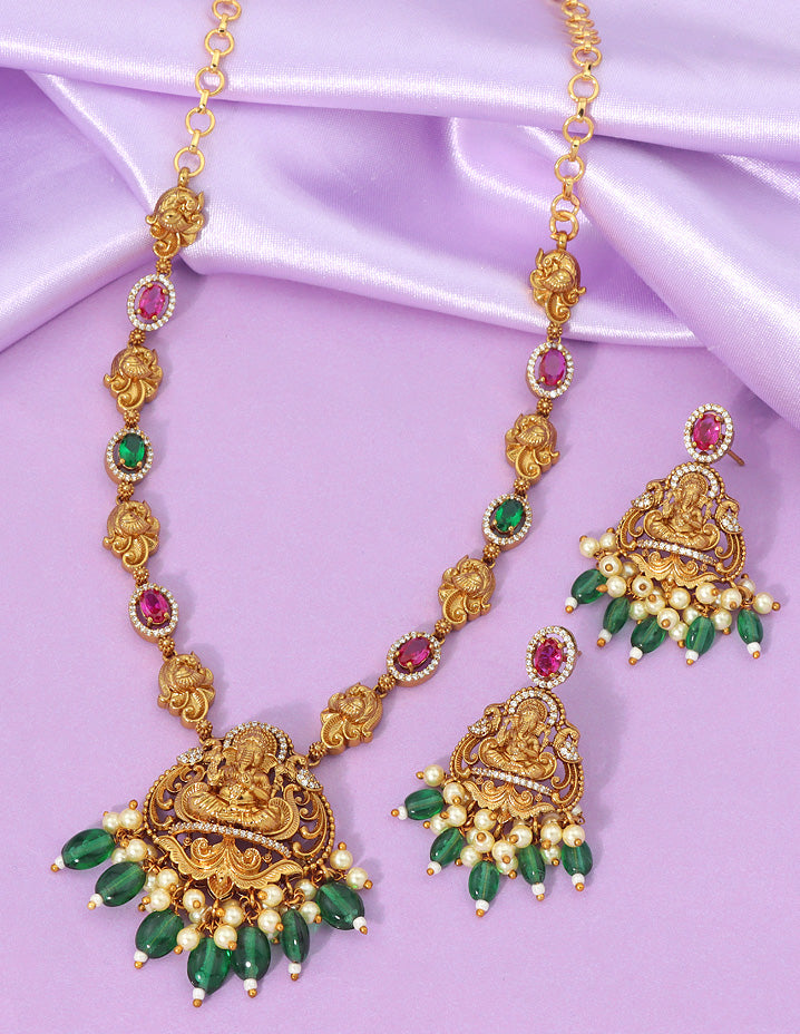 Designer Matt Ruby Kempu Necklace Set