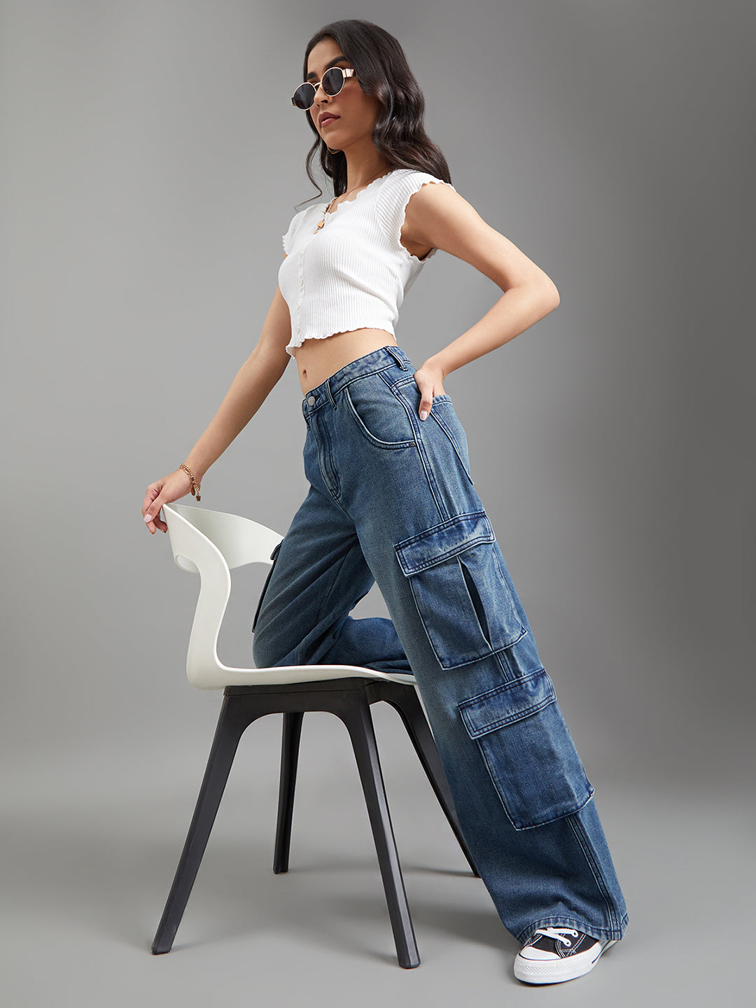 Dark Blue Denim Cargo Pants