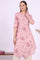 Pink Floral Printed Pure Cotton Straight Kurta