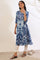 Blue Shibori Printed A-Line Kurta with Lace Detail