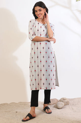 Grey Yarn Dyed Straight Pure Cotton Kurta