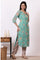 Green Floral Foil Printed Georgette Straight Kurta