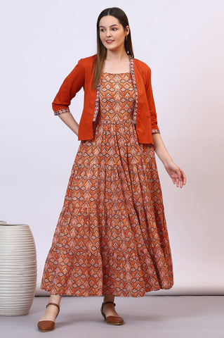 Orange Solid Front Open Cotton Flax Jacket