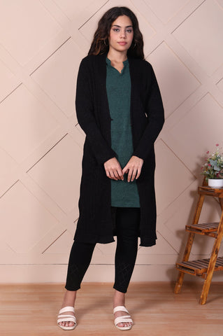 Black Self Design Straight Acrylic Sweater