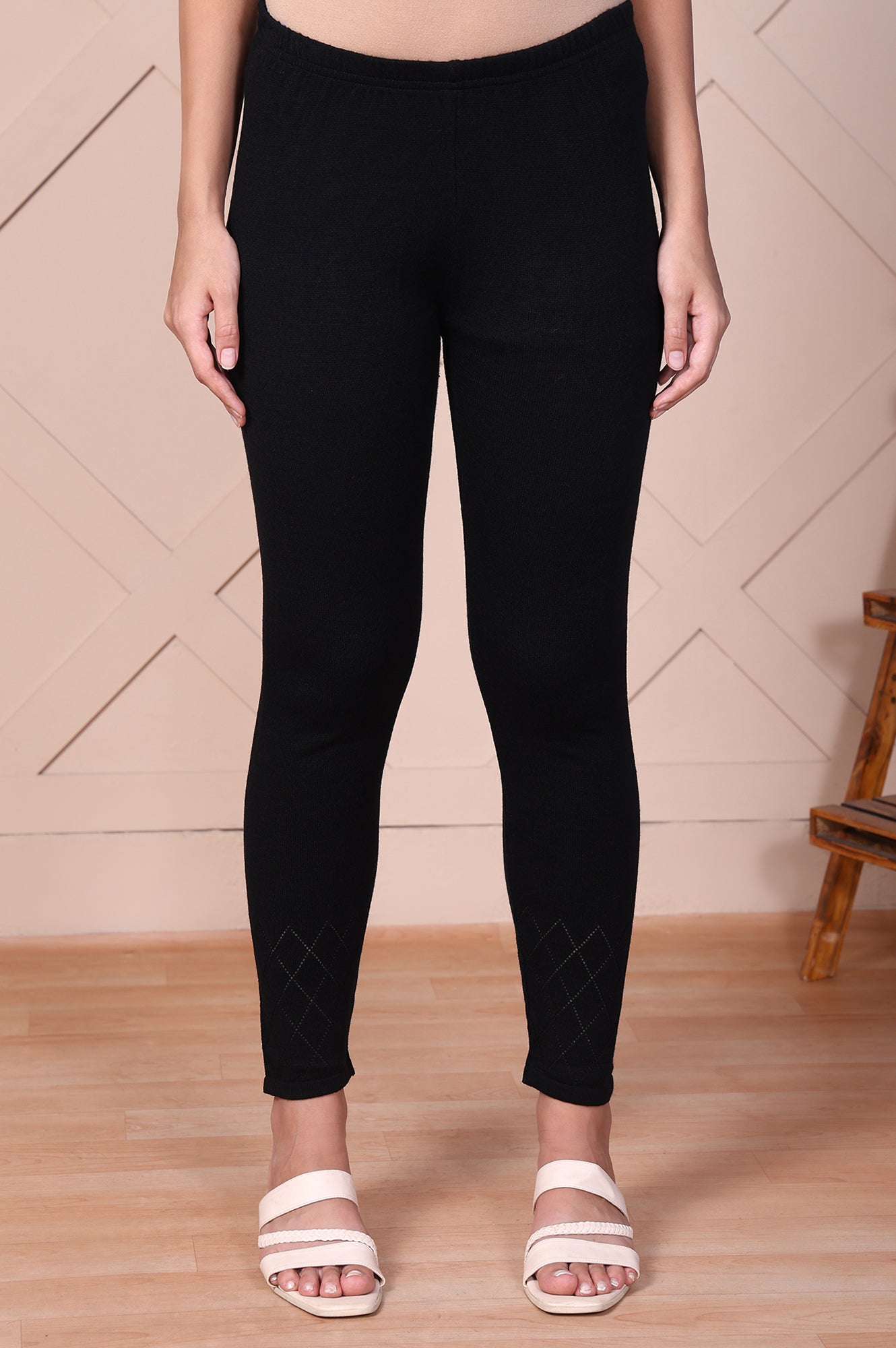 Black Solid High-Waist Acrylic Tights