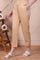 Beige Straight Fit Cotton Blend Slim Pants