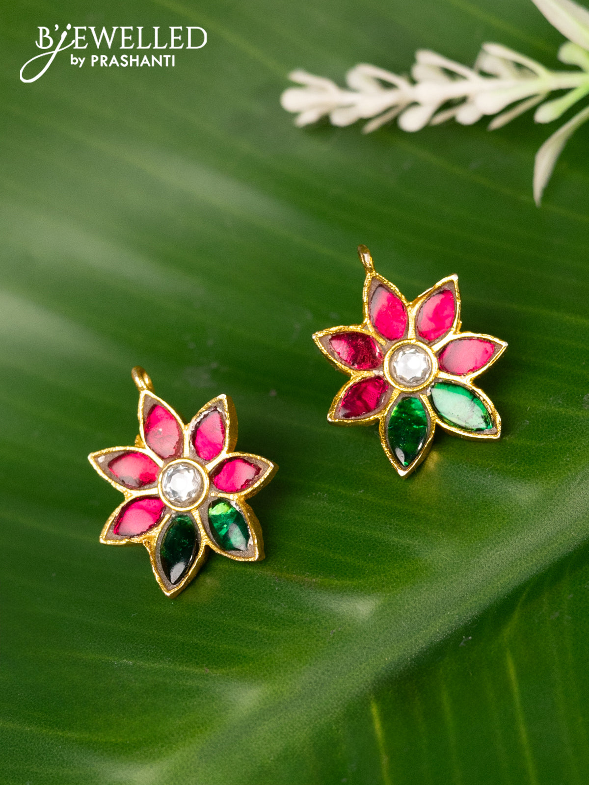 Bugadi earrings floral design with jadau kundan stones