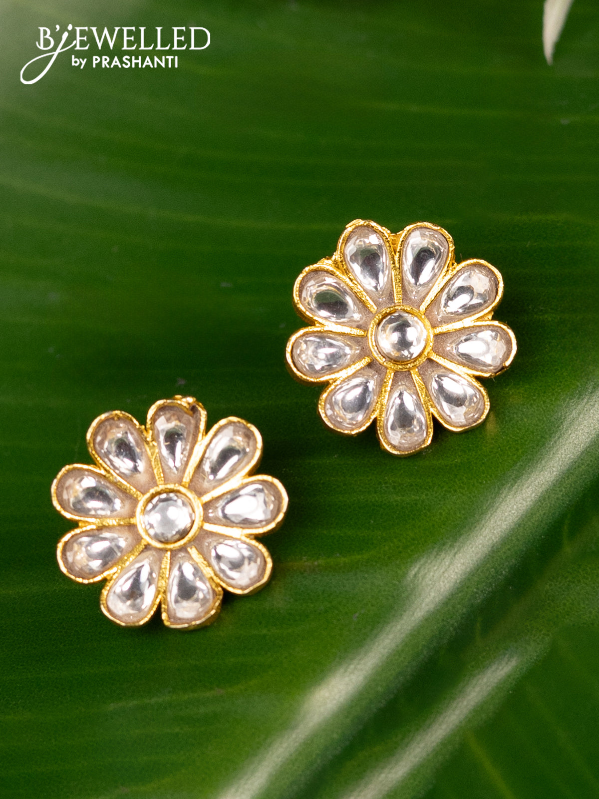 Bugadi earrings floral design with kundan stones