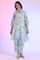 Blue Printed Straight Kurta with Palazzo & Dupatta Set