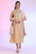 Beige Yarn Dyed Flarred Kurta with Leggings & Stole Set