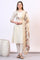 Off-White Zari Weaving Yoke A-line Kurta, Palazzo and Dupatta Set
