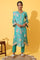Green Floral Printed A-line Kurta, Trousers and Stole Set