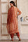 Brown Floral Printed Sequinned Straight Kurta, Salwar and Dupatta Set