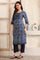 Blue Printed Sequinned Straight Modal Kurta, Trouser and Dupatta Set