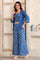 Blue Printed Thread Embroidered Straight Cotton Spaghetti Top, Jacket and Palazzo Set