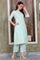 Blue Foil Printed Tape Embroidered Straight Pure Cotton Kurta and Palazzo Co-ord Set