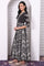 Black Abstract Printed Hand Work Flared Kurta, Leggings and Dupatta Set