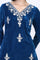 Blue Solid Embroidered Thread Work Straight Velvet Kurta with Trouser