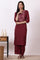 Maroon Embroidered Yoke Pure Cotton Straight Kurta and Pants Set