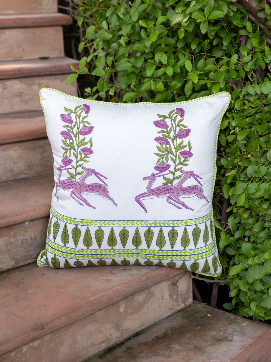 Alankriti Hand Block Printed Cotton Cushion Cover - 20  Inch