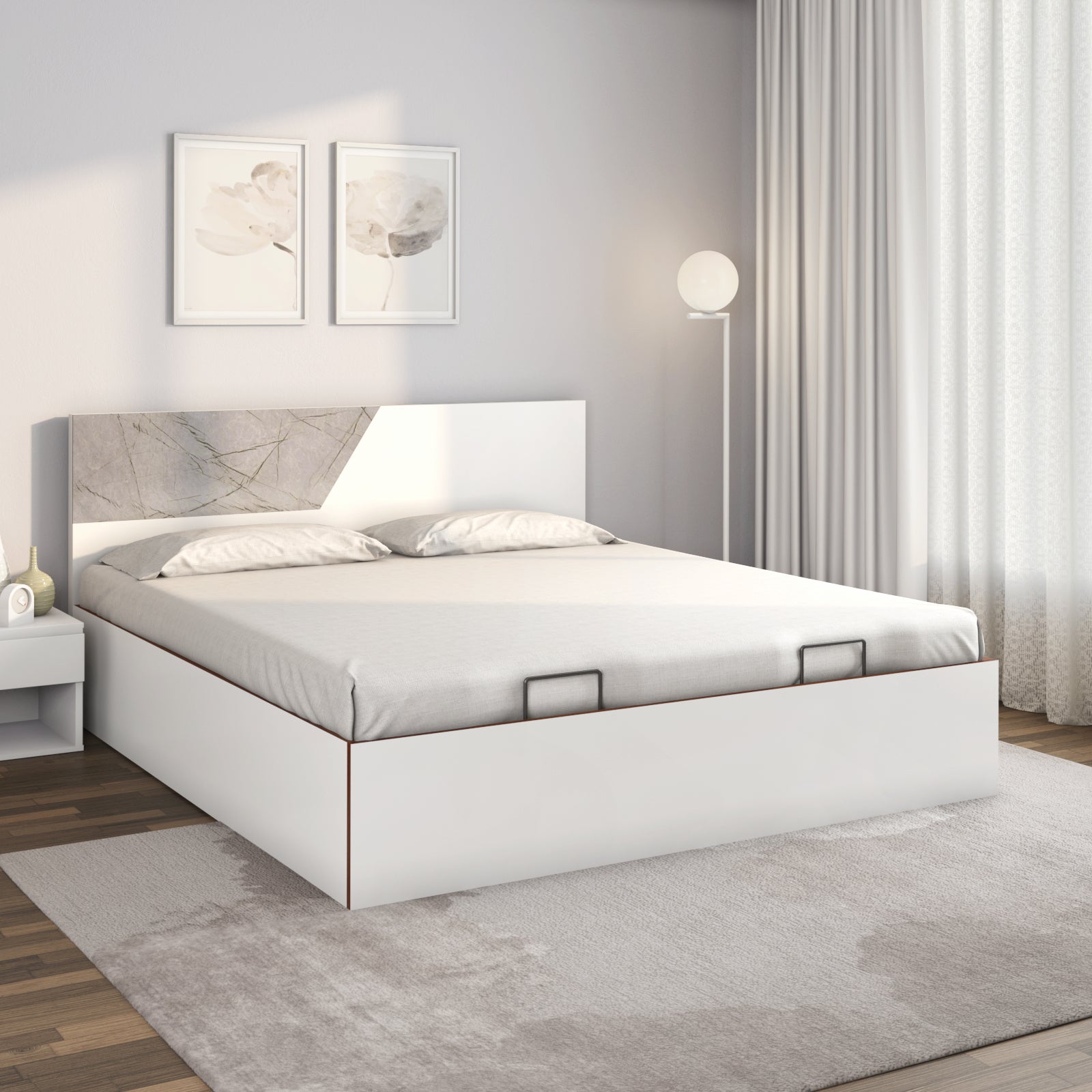 Asta Prime Bed with Semi Hydraulic Storage (White)
