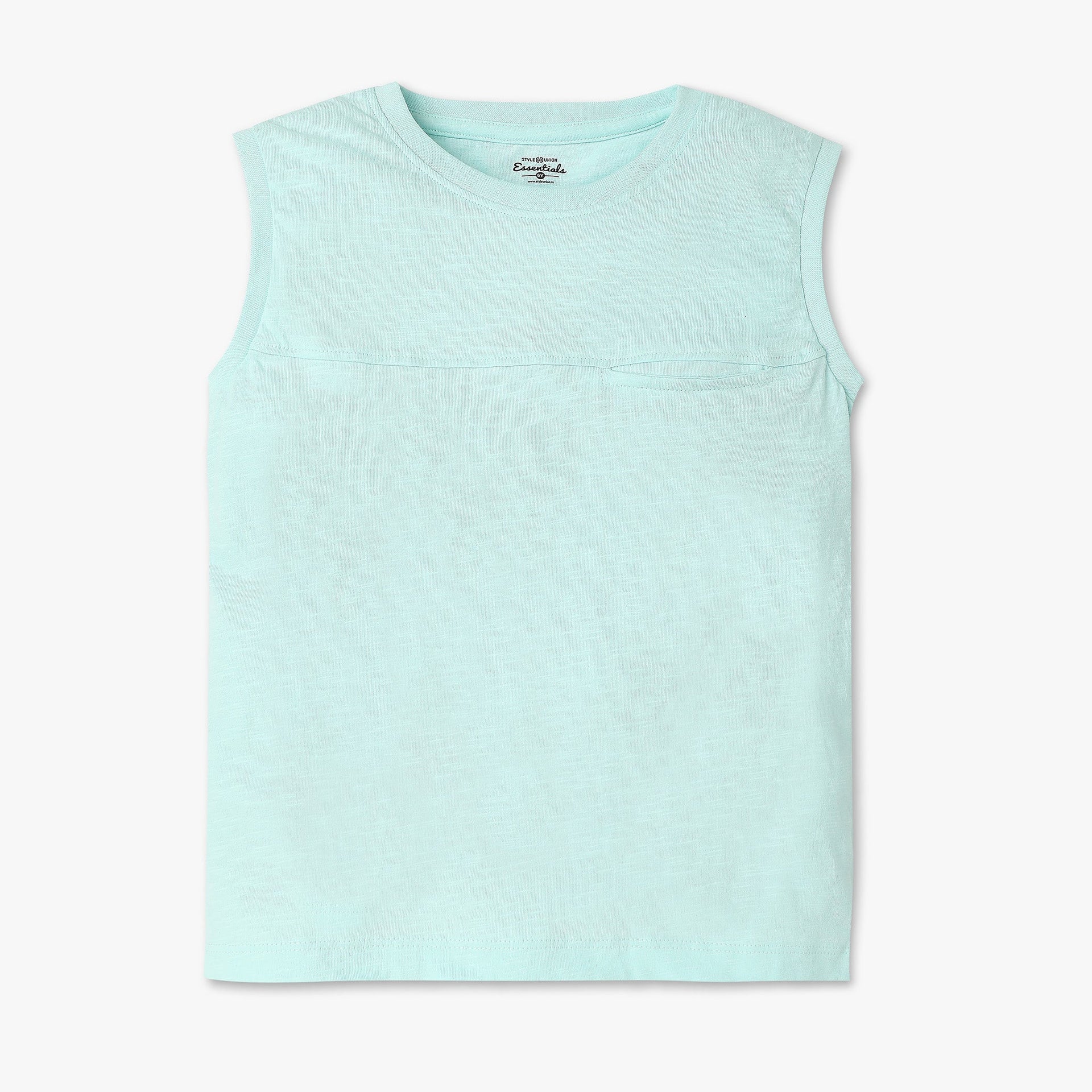 Boys Solid Crew Neck Sleevless Core T-Shirt