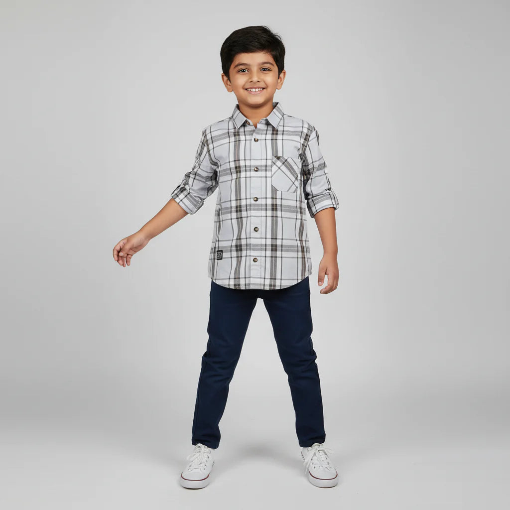 Boys Cotton Checkered Oxford Shirt