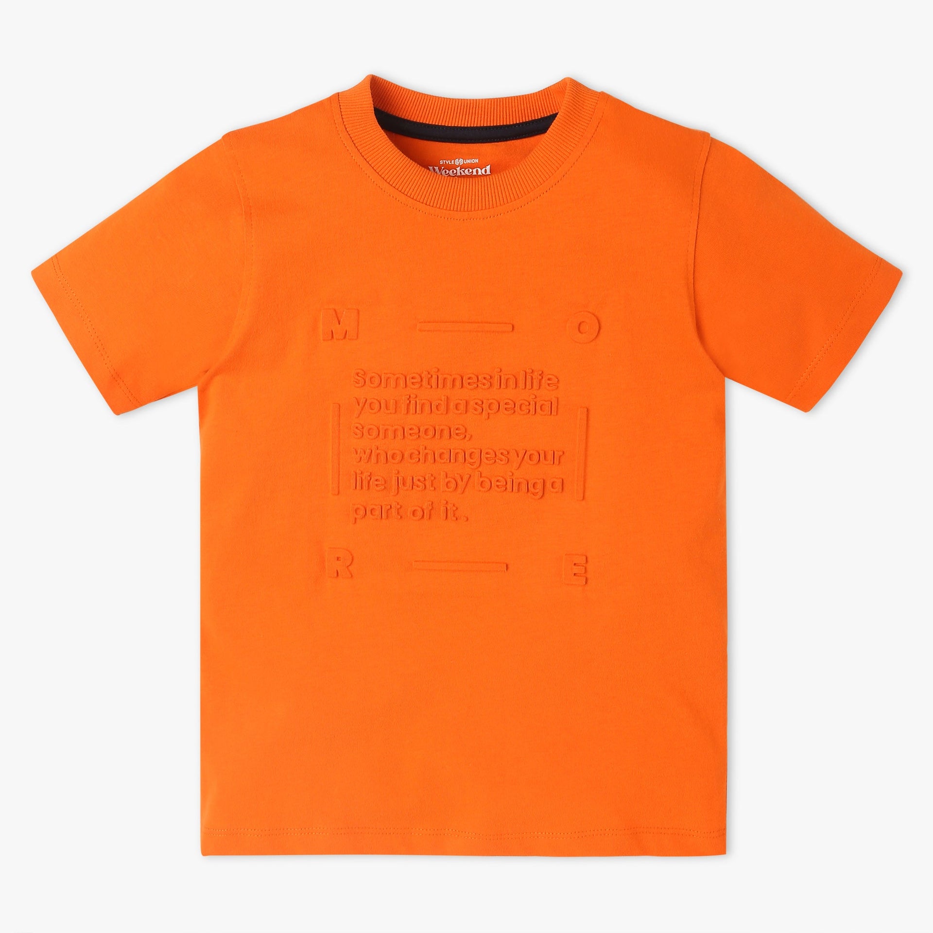 Boys Crew Neck Solid Embossed T-Shirt