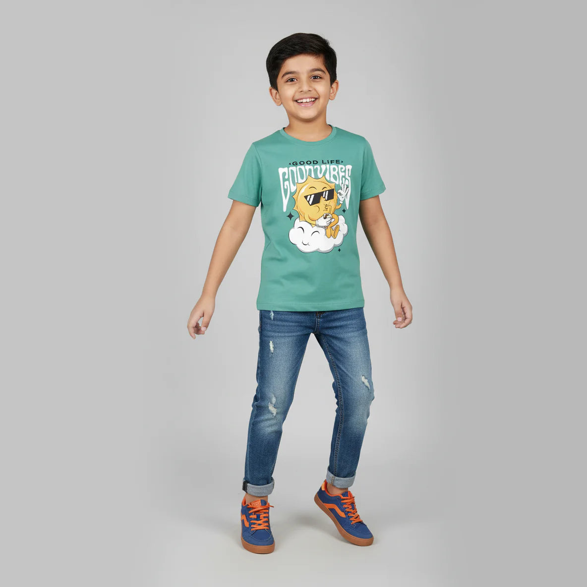 Boys Cotton Crew Neck Graphitee