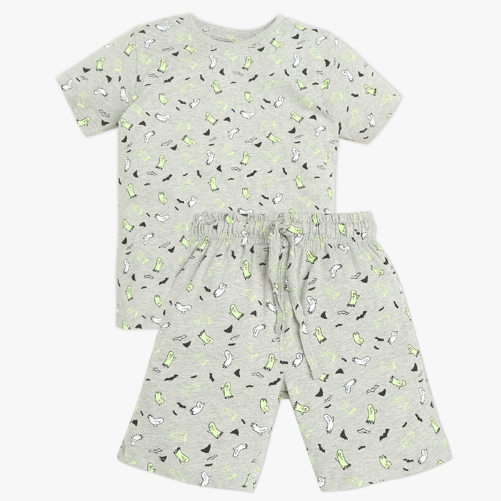 Boys Crew Neck T-Shirt And Shorts All Over Printed Sleepwear Set